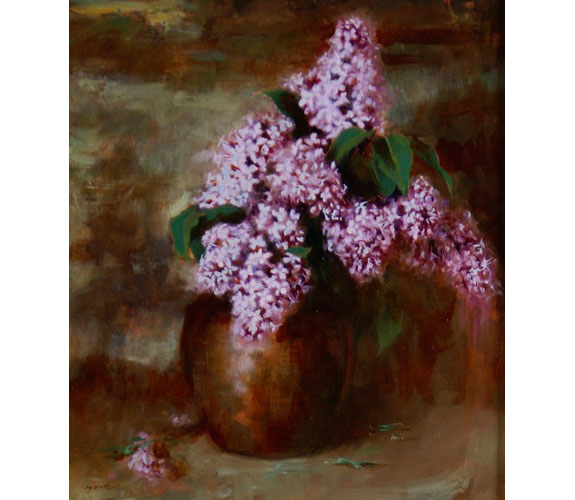"Lilacs in a Clay Pot" by Carla Paine